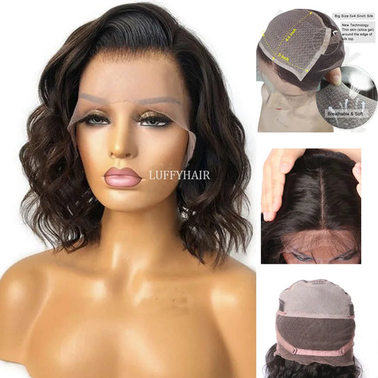 Brown Color Silk Base Full Lac Wig Short Wave Virgin Brazilian Human Hair 5x4.5 Silk Top Full Lace Wigs Pre Plucked