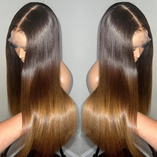 Soft Preplucked 26Inch Long 180Density Glueless Ombre Blonde Straight Synthetic Lace Front Wig For Black Women Baby Hair Daily