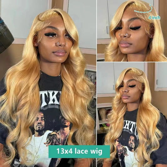 Honey Blond Body Wave 27# 13x4 Lace Frontal Human Hair Wigs Brazilian Colored Loose Water Wave 13x6 HD Lace Front Wig For Women
