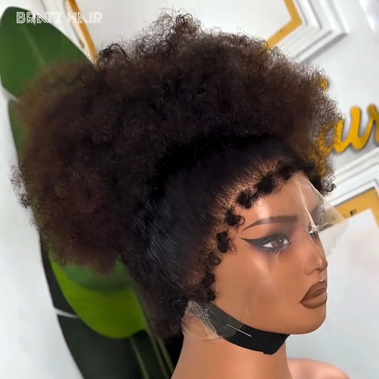 4C Kinky Edges Afro Curly Human Hair Wigs HD Transparent 360 Full Lace Frontal Wig Pre Plucked 360 Full Lace Human Hair Wigs