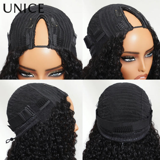 UNice Hair EasiContour V Part Wig 100% Human Hair Yaki Straight Wig With Invisible Drawstring Most Natural Upgraded V-Part Wig