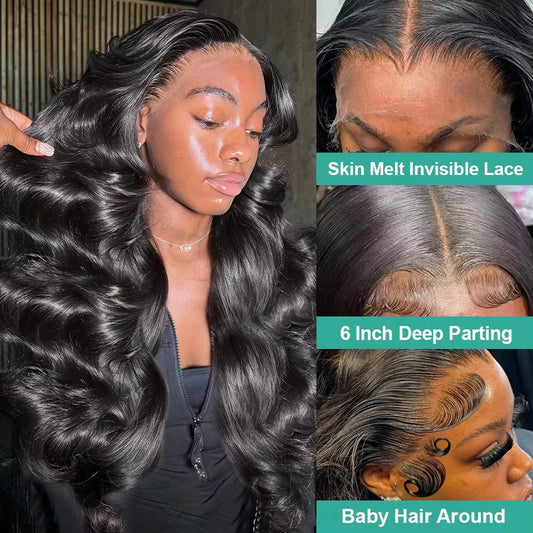 13x6 Lace Front Wigs Human Hair 180 Density Hd Body Wave Lace Frontat Human Hair Wigs For Women Glueless Pre Plucked Black Wig