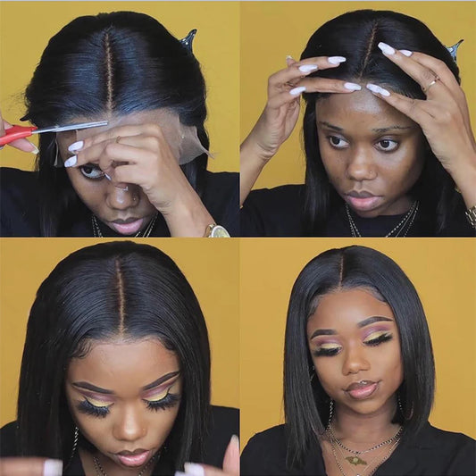 Bone Straight Bob Wig Wear And Go Glueless Wigs Lace Front Human Hair Wigs HD Transparent Lace Frontal Wig 13x4 Isee Hair 180%
