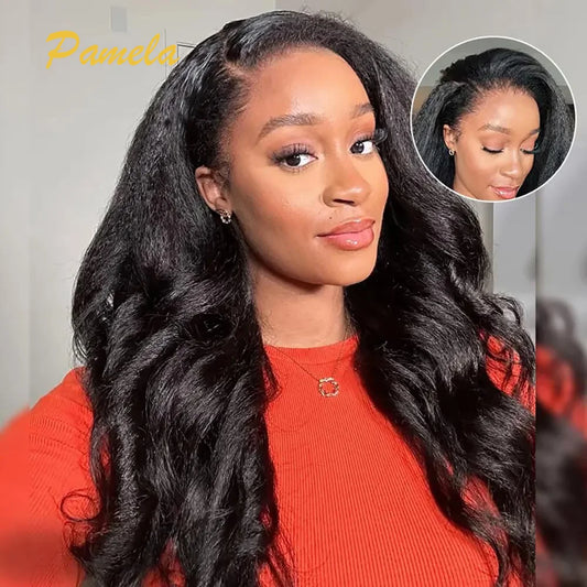 250% Density Kinky Straight 3 in 1 Half Wig Human Hair for Women Glueless Wear And Go Wigs Beginner Friendly With Drawstring
