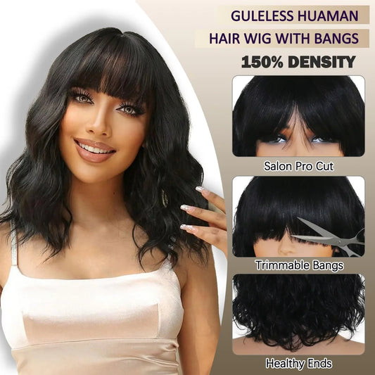 250% Density Middle Part Lace Wig Bob Wigs 3X1 Body Wave Wig With Bangs Short Bob Human Hair Wigs Brazilian Virgin Human Hair