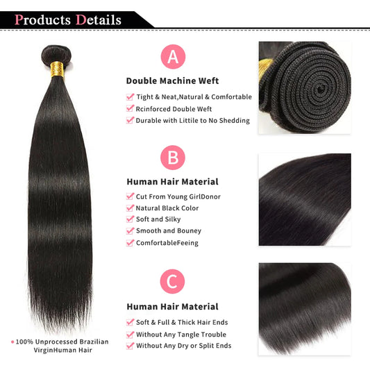 Raw Virgin Unprocessed Straight Bundles Human Hair 3/6 Pcs 100% Human Hair Brazilian Straight Human Hair Bundles Extensions