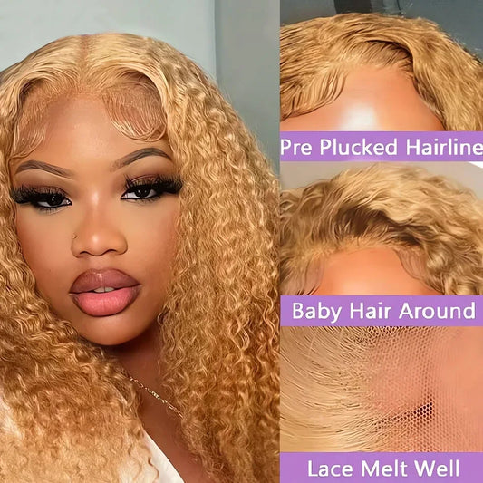 Deep Wave Honey Blonde Wig Human Hair 13X6 Lace Front Wig Curly Colored 27 Hd Lace Frontal Wig PrePlucked 250 Density 30 38 Inch
